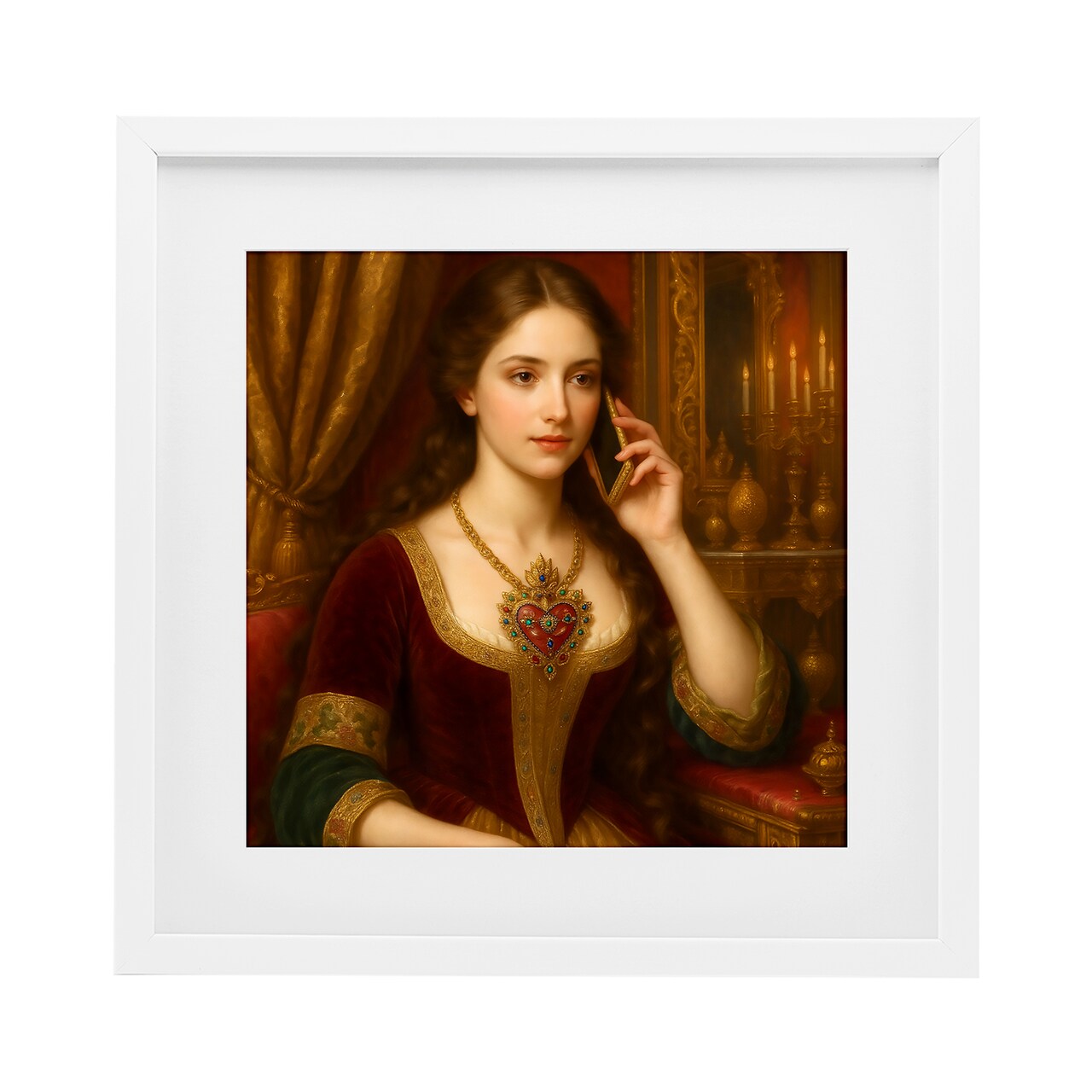 Stupell Industries Rococo Woman with Cell Phone Framed Print Under Glass, design by Grotto Studios